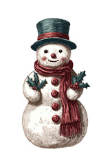 vintage snowman engraved illustration isolated on white background 