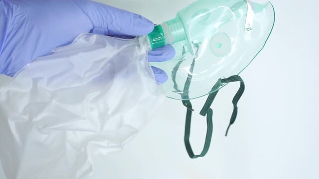 Non-rebreathing oxygen mask (NRM) is the main equipment needed in oxygen therapy using NRM. Isolated on white