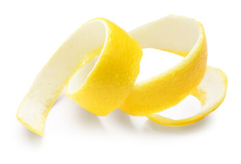 One fresh lemon peel isolated on white