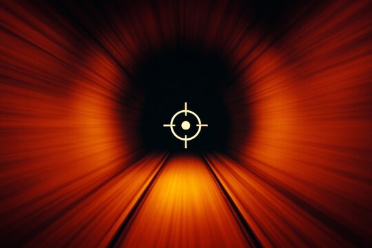 abstract tunnel with target symbol, orange and black background - Powered by Adobe