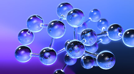 Dark Blue and purple translucid Molecular Structure Background 3D computer generated image