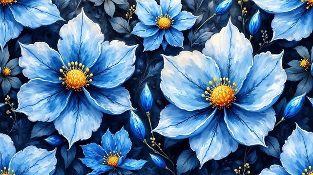 Blue floral pattern with yellow centers