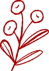 Hand-Drawn Whimsical Red Holly Branch