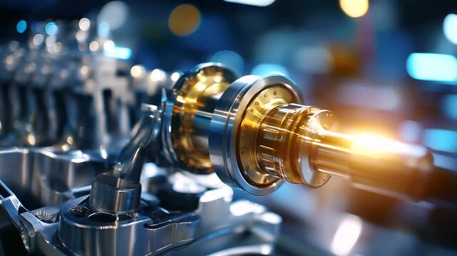 Engine internal view, detailed component closeup, combustion chamber focus, mechanical assembly precision, automotive technology display, metal texture visible, defocused backgroun