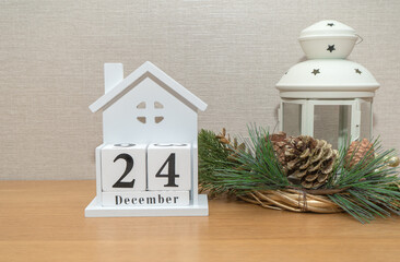 December 24. Christmas composition, the calendar and Christmas composition. Celebration, party concept