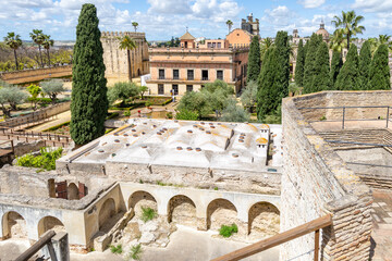 Jerez de la Frontera, Spain - May 15, 2025: Details of the Alcazar, medieval palace in the historic...