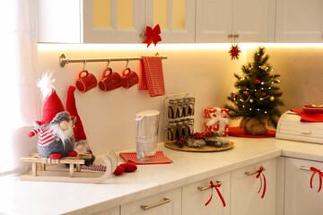 Stylish kitchen with Christmas decor. Interior design