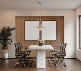 Modern Small Meeting Room Interior with Poster Frames Mockup &ndash; 3D Rendering
