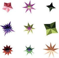 Collection of Abstract Polygonal Star Shapes in Various Color Combinations