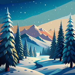 Winter Wonderland SnowCovered Trees and Majestic Mountain Landscape.