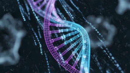 Dna Strand Spinning With Binary Code Visualization Overlays Background - Powered by Adobe