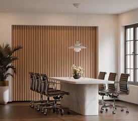 Modern Small Meeting Room Interior with Poster Frames Mockup &ndash; 3D Rendering
