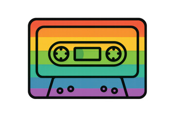Fototapeta premium Cassette tape with rainbow pride flag colors creating a retro music and lgbtq+ community connection on transparent background