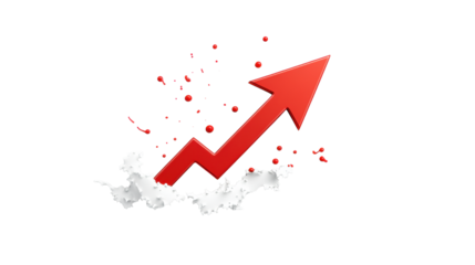 Red Arrow Breaking Through Surface on Transparent Background