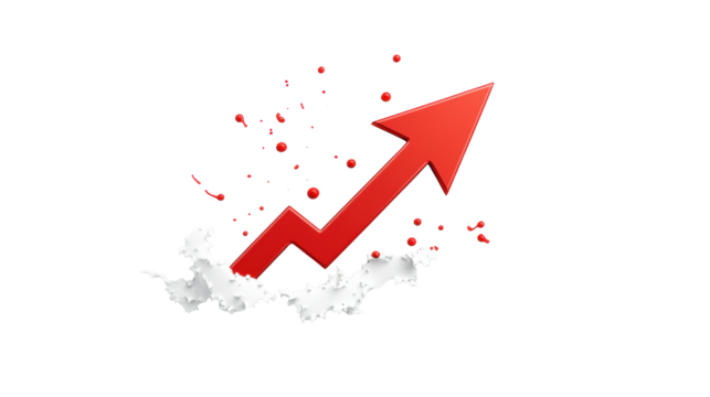 Red Arrow Breaking Through Surface on Transparent Background