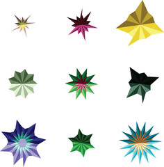 Collection of Starburst Designs in Various Colors and Geometric Shapes Art