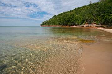 Scenic remote rocky beach on Lake Superior in Michigan