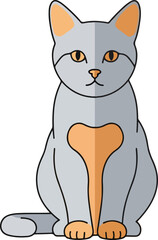 Stylized illustration of a seated gray cat with orange markings