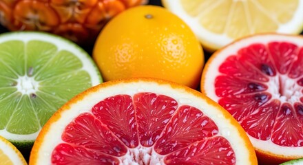 Close up of fresh citrus fruits oranges lemons grapefruit limes