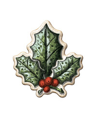 christmas decorated cookies with holly berries vintage engraved illustration isolated on white