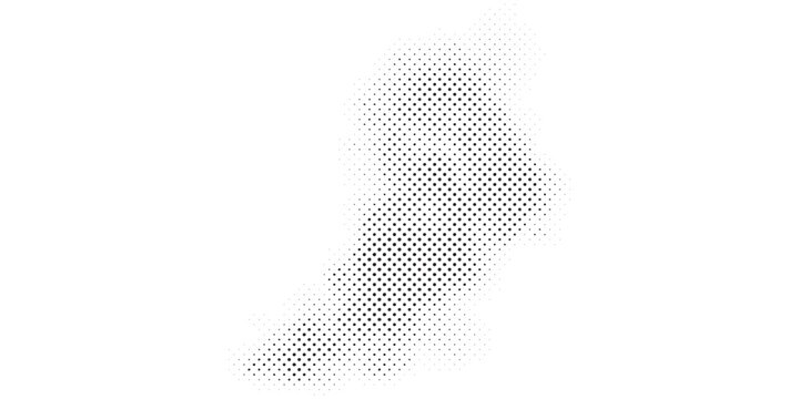 Abstract monochrome halftone pattern with a fading hexagonal dot grid and gradient effect.