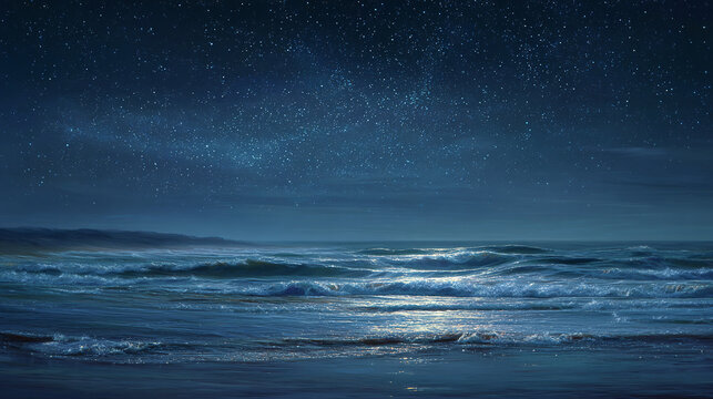 A serene coastal view under a starlit night, capturing the beauty of nature