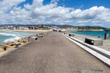 Tarifa, Spain - April 18, 2025: Sea views in Tarifa, right at the point of the Strait of Gibraltar where the Mediterranean Sea meets the Atlantic Ocean on one side in Tarifa, Spain