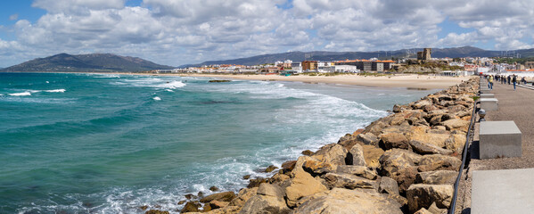 Tarifa, Spain - April 18, 2025: Sea views in Tarifa, right at the point of the Strait of Gibraltar where the Mediterranean Sea meets the Atlantic Ocean on one side in Tarifa, Spain
