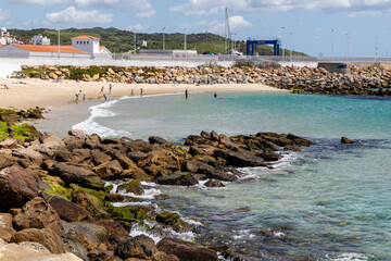 Tarifa, Spain - April 18, 2025: Sea views in Tarifa, right at the point of the Strait of Gibraltar where the Mediterranean Sea meets the Atlantic Ocean on one side in Tarifa, Spain
