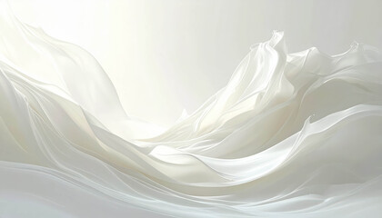 Obraz na płótnie Canvas Ethereal white fabric waves gracefully undulating in soft light, creating a serene atmosphere, embodying the concept of cloud dancer and tranquility in motion