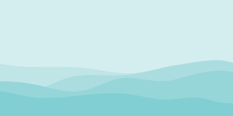 Minimalist layered abstract landscape with smooth blue and teal wavy shapes.