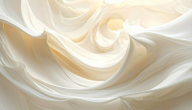 Ethereal white fabric swirling gracefully in soft light, creating a dreamy atmosphere with delicate textures and flowing shapes, embodying the concept of cloud dancer color