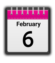 Daily Calendar icon February 6th Date Reminder Planner Vector Illustration