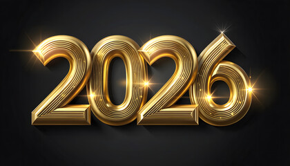 Luxury gold 3d numbers 2026 with sparkling lights on a black background