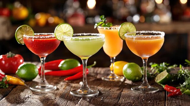 Mixing colorful cocktails at a bar with fresh ingredients and lively atmosphere during a night gathering