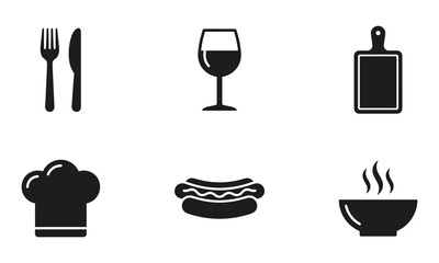 Culinary icons representing food preparation and dining essentials