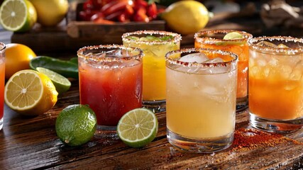 Mixing different drinks with fresh ingredients in a lively kitchen at sunset with friends enjoying the moment together