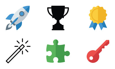Collection of icons representing success achievement and solutions