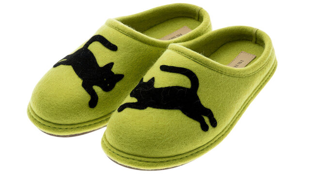 Cozy Green Slippers with Black Cat Design Perfect for Indoor Comfort and Relaxation Ideal for Loungewear and Casual Footwear Featuring Unique Style and Comfortable Fit