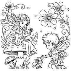 Fairy garden adventure: coloring book page