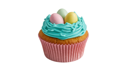 Cupcake with Colorful Egg Candies for Spring Celebration Dessert Sweet Treat Pastry Deliciousness Gourmet Sugar Icing Bakery Tasty Snack Food Holiday Gift