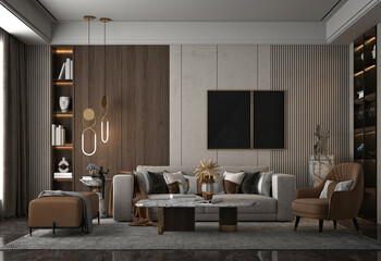3d render luxury house interior living room