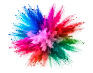 Vibrant radial explosion of multicolored powder on black