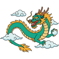 Illustration of a Chinese Dragon with Clouds