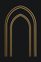 Fototapeta premium Luxury Black Islamic Arch Background with Triple Gold Lines, Vector Template for Ramadan Night