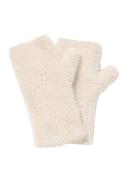 A single white fingerless glove made of textured fabric isolated on transparent background