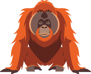 Stylized orange orangutan portrait seated against a white background