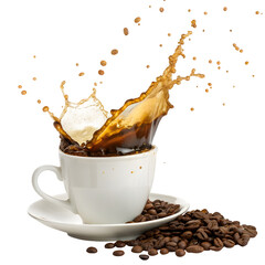 Large Coffee Splash with Single Cup and Coffee Beans
