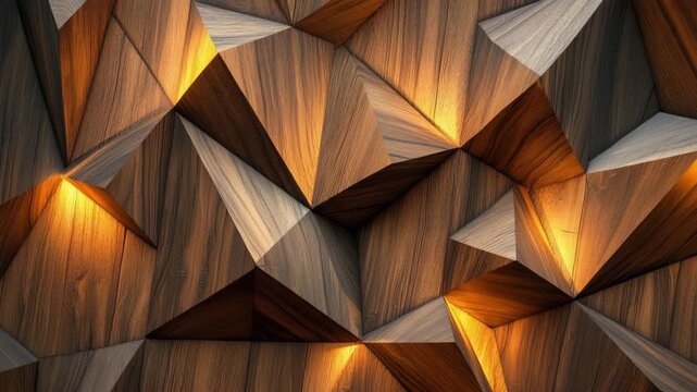 Exploring geometric depth with 3D illusion wood textures illuminated by warm light