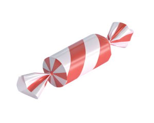 red and white wrapped candy isolated on white background, minimal sweet Christmas element, glossy wrapper, soft shadow
